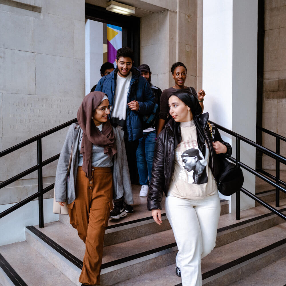 Students walking through the university